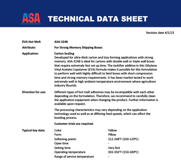 Hot Melt for Strong Memory Shipping Boxes TDS