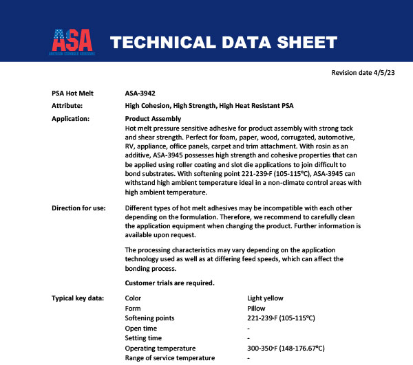 High Cohesion, High Strength, High Heat Resistant PSA TDS